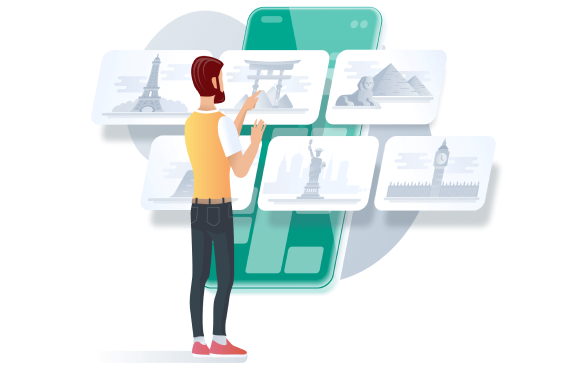 Person interacting with floating UI elements